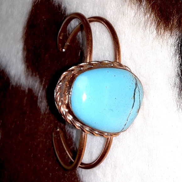 Navajo Turquoise Stone Copper Bracelet Cuff David Umpleby - Picture 3 of 7